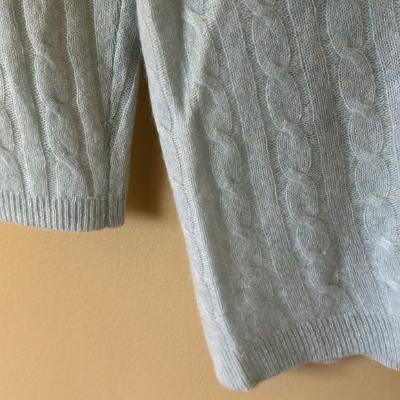 White + Warren Light Blue 100% Cashmere Open Front Cardigan Size Large - Picture 7 of 8